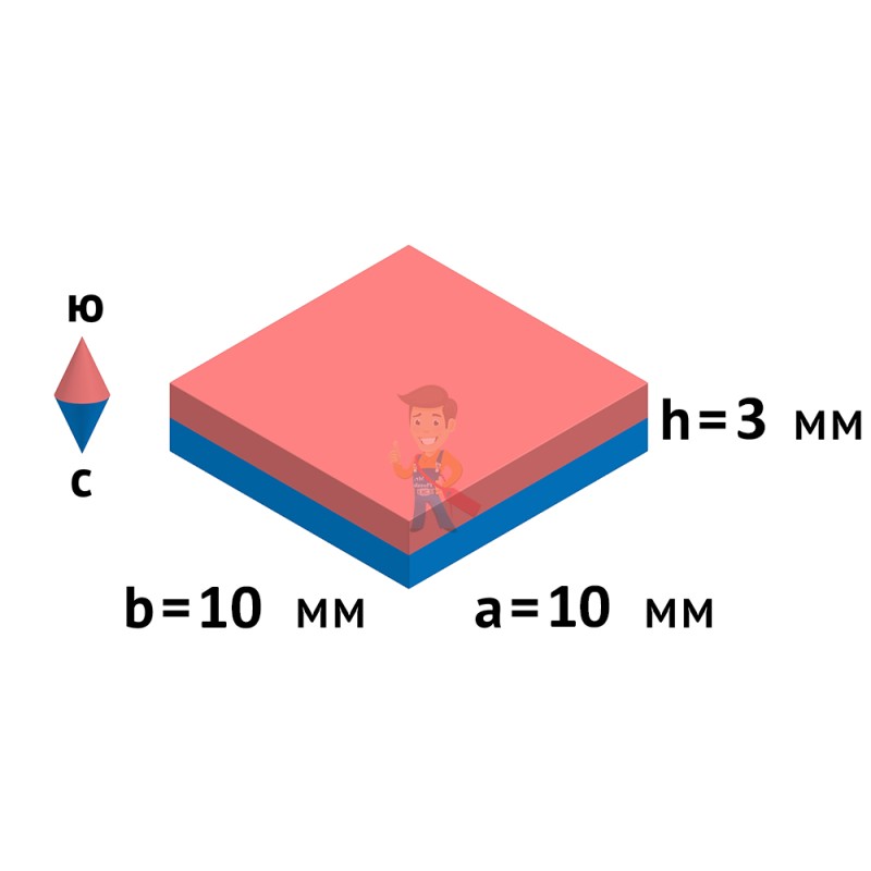 Неодимовый магнит прямоугольник 10х10х3 мм, N35 - фото 6
