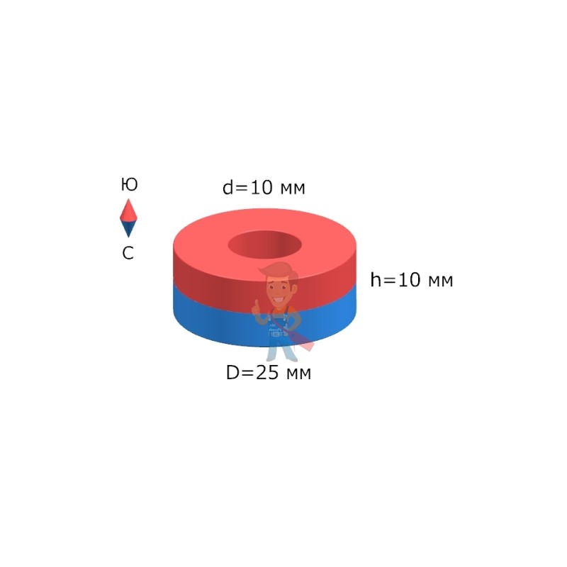 Неодимовый магнит кольцо 25х10х10 мм, N35 - фото 4